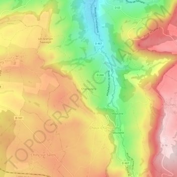 Champagny topographic map, elevation, terrain