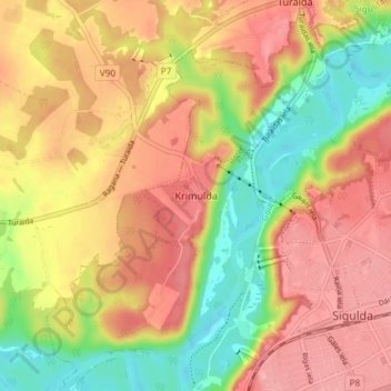 Krimulda topographic map, elevation, terrain