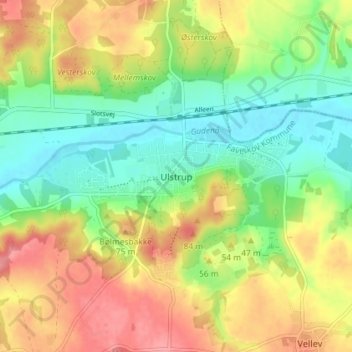 Ulstrup topographic map, elevation, terrain