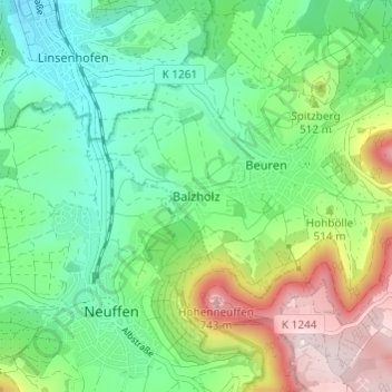Balzholz topographic map, elevation, terrain