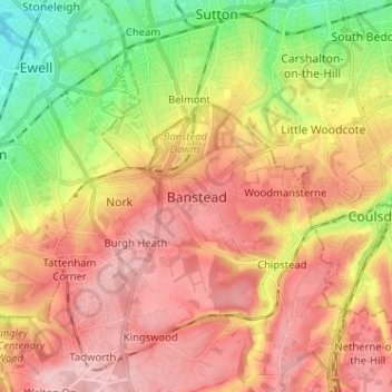 Banstead topographic map, elevation, terrain