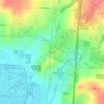 Blue Ball topographic map, elevation, terrain