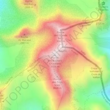 Pointe des Rochers Charniers topographic map, elevation, terrain