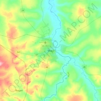 Wau topographic map, elevation, terrain