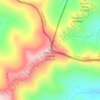 Mont-aux-Sources topographic map, elevation, terrain