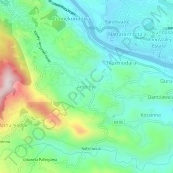 Ampitiya topographic map, elevation, terrain