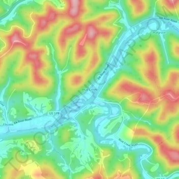 Blue Creek topographic map, elevation, terrain