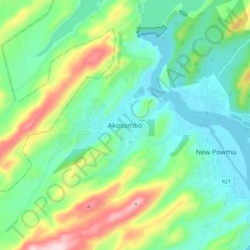 Akosombo topographic map, elevation, terrain