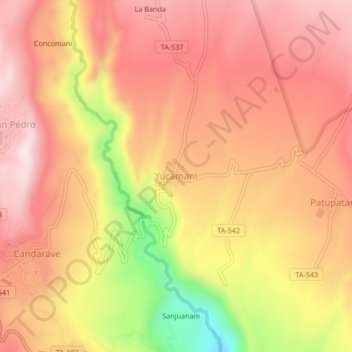 Yucamani topographic map, elevation, terrain