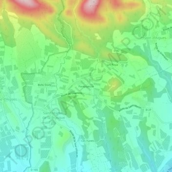 Fontjoyeuse topographic map, elevation, terrain