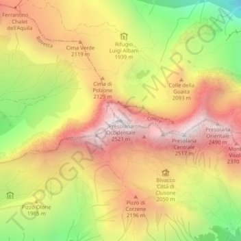 Presolana Occidentale topographic map, elevation, terrain