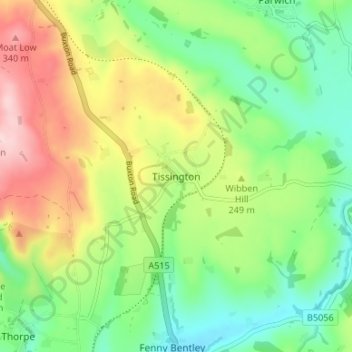 Tissington topographic map, elevation, terrain