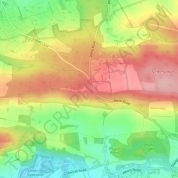 Newlands Corner topographic map, elevation, terrain