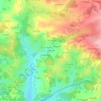 La Rousille topographic map, elevation, terrain