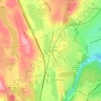 Vails Gate Junction topographic map, elevation, terrain