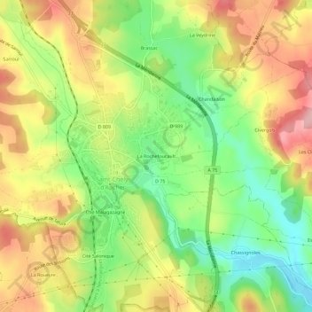 La Rochefoucault topographic map, elevation, terrain