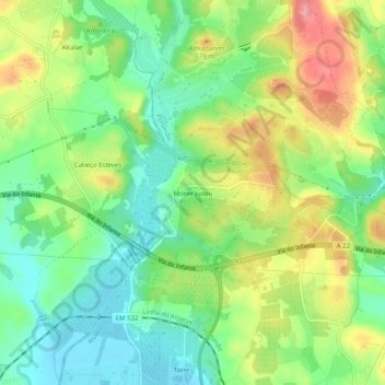 Monte Judeu topographic map, elevation, terrain