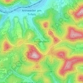 Bindersbach topographic map, elevation, terrain