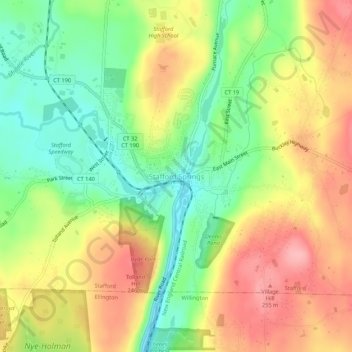 Stafford Springs topographic map, elevation, terrain