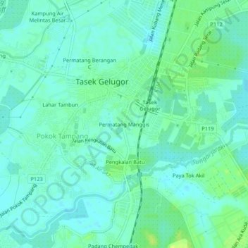 Permatang Manggis topographic map, elevation, terrain