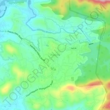 Peechi topographic map, elevation, terrain