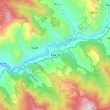 Barkot topographic map, elevation, terrain