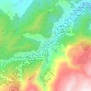 Tizert topographic map, elevation, terrain