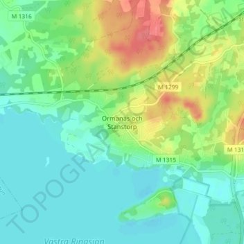 Ormanäs och Stanstorp topographic map, elevation, terrain
