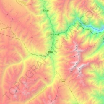 Kangding topographic map, elevation, terrain