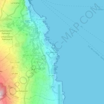 Los Cancajos topographic map, elevation, terrain