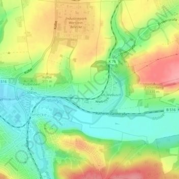 Wiebusch topographic map, elevation, terrain