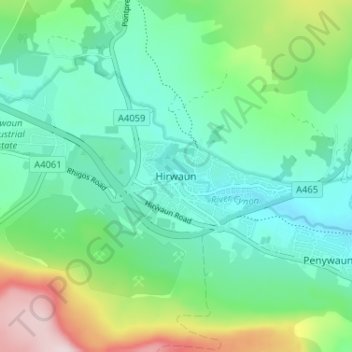 Hirwaun topographic map, elevation, terrain