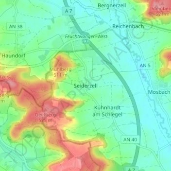 Seiderzell topographic map, elevation, terrain