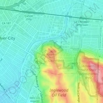 Baldwin Hills topographic map, elevation, terrain