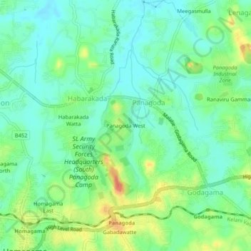 Panagoda West topographic map, elevation, terrain