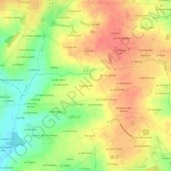 Quinfromel topographic map, elevation, terrain