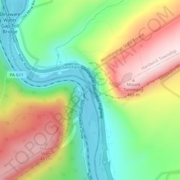 Delaware Water Gap topographic map, elevation, terrain
