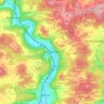 Artelshofen topographic map, elevation, terrain