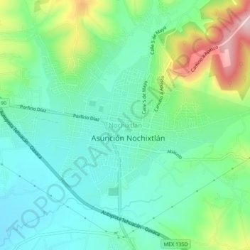 Nochixtlan topographic map, elevation, terrain