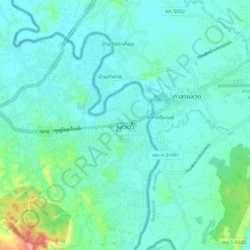 Myawaddy topographic map, elevation, terrain