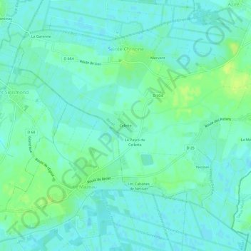 Celette topographic map, elevation, terrain