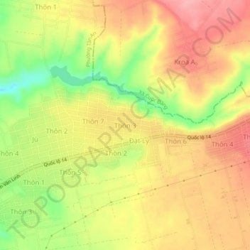Thôn 3 topographic map, elevation, terrain