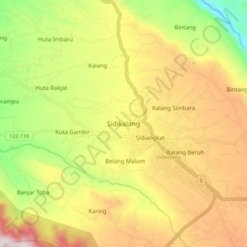 Sidikalang topographic map, elevation, terrain