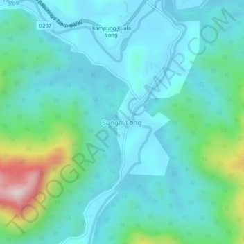 Sungai Long topographic map, elevation, terrain