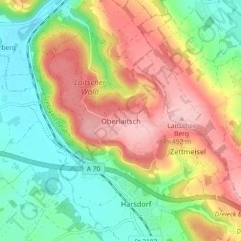 Oberlaitsch topographic map, elevation, terrain