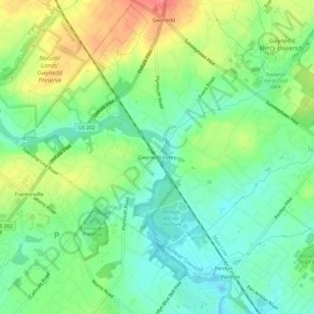 Gwynedd Valley topographic map, elevation, terrain