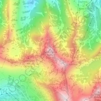 Honeycomb Cliffs topographic map, elevation, terrain