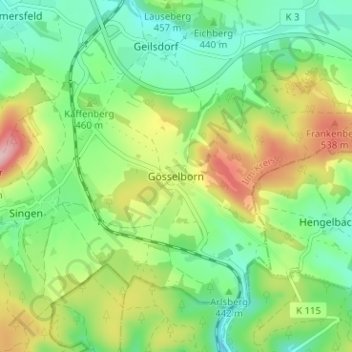 Gösselborn topographic map, elevation, terrain