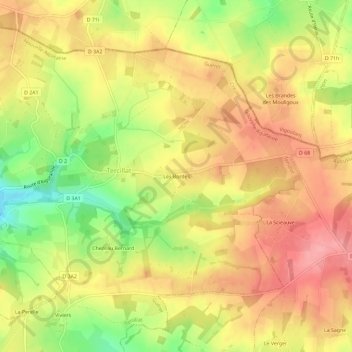 Les Bordes topographic map, elevation, terrain