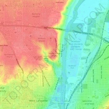 Happy Hollow Heights topographic map, elevation, terrain